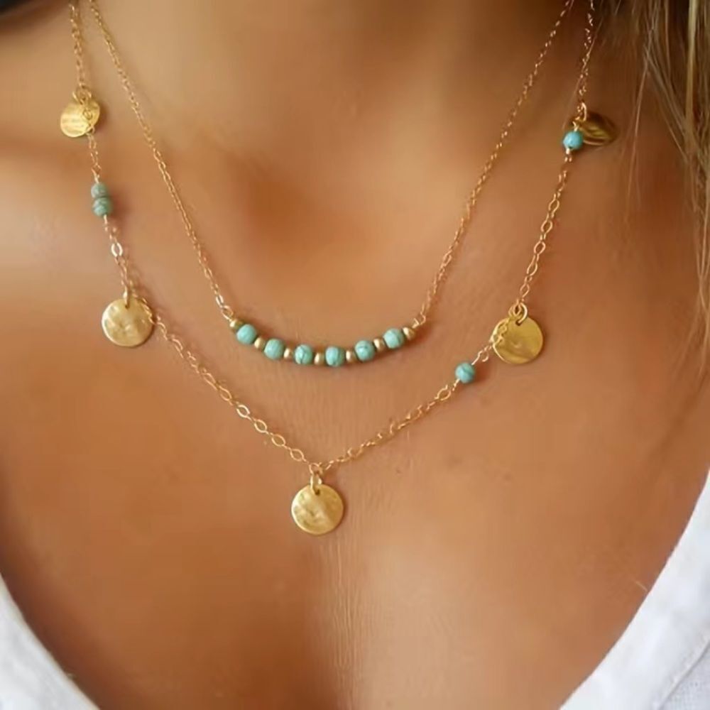 ✨🆕✨Gorgeous ✨ GOLD✨ BoHo Turquoise Layered Necklace🌸✨ - Picture 1 of 8